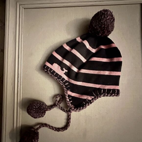 Vineyard Vines pink and blue striped Pom Pom hat with side braids - OS - Picture 1 of 7